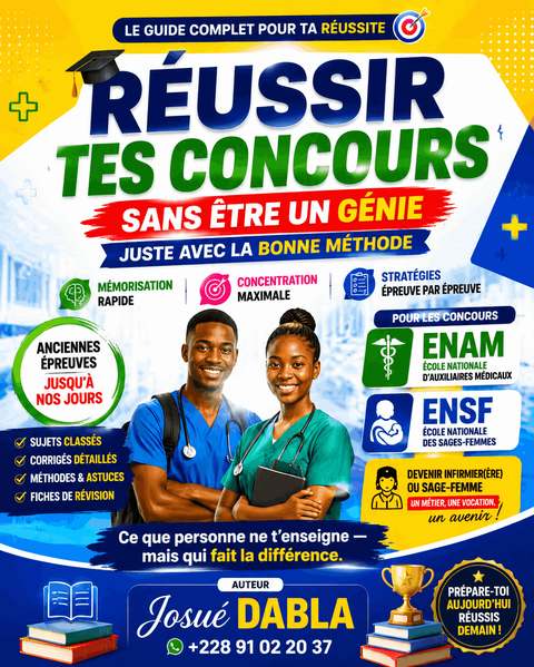 Couverture du guide Réussir ses concours sans être un génie, par Josué Dabla
